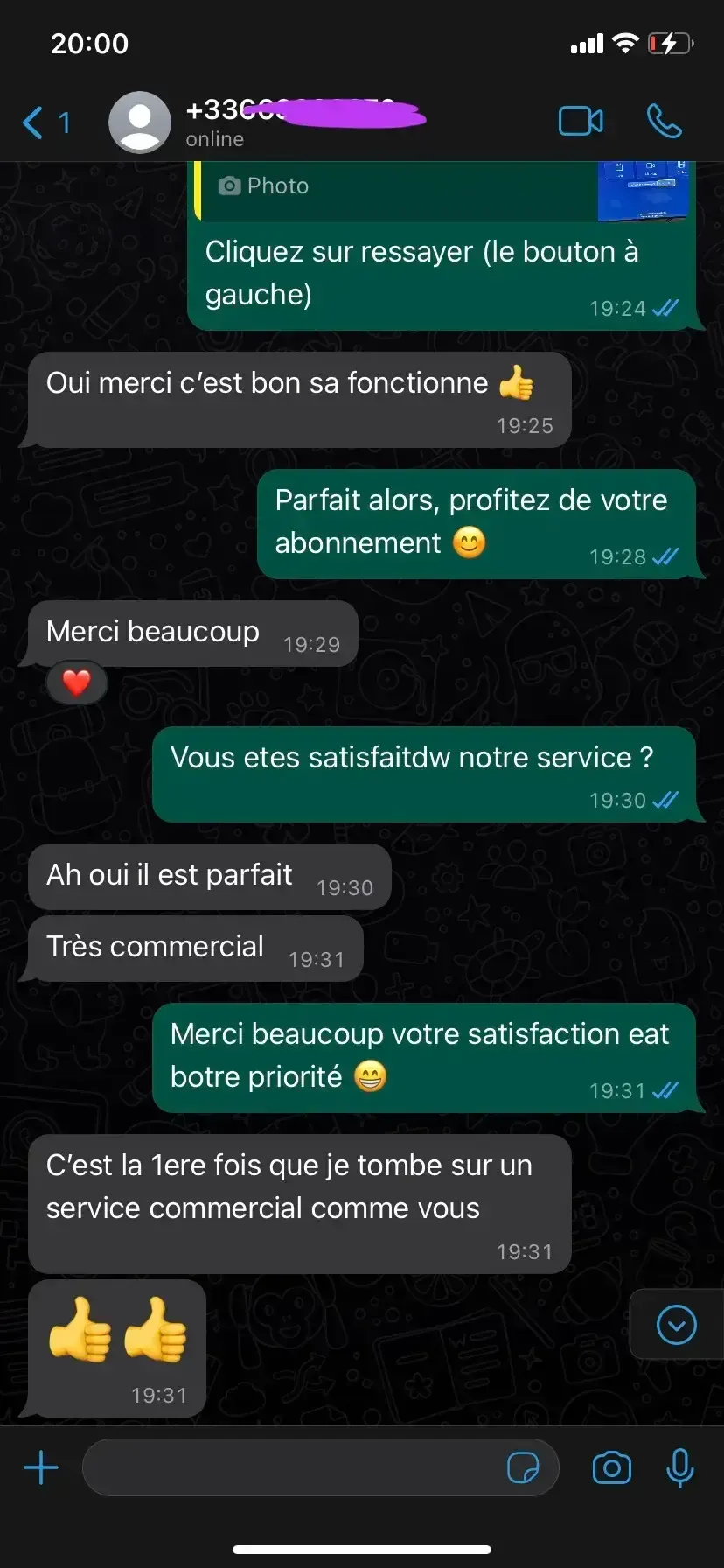 Avis client WhatsApp IPTV Abonnement Fiable — Service parfait 👌
